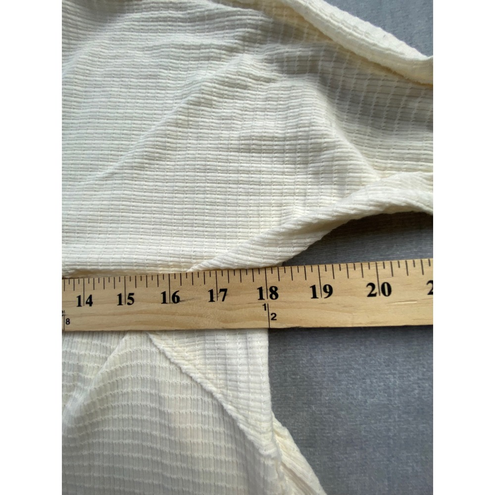 We The Free People Cream Waffle Knit Henley V-Neck Thermal Top Small Ivory Boho - Picture 2 of 5